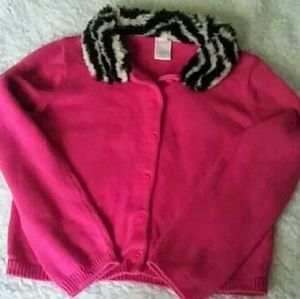 Gymboree Girl's Cotton Cardigan Faux Fur Animal Print Collar Pink (Girls 7)